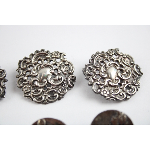 253 - 6 x Antique .925 Sterling Silver Buttons Inc Art Nouveau, Art Deco 33g