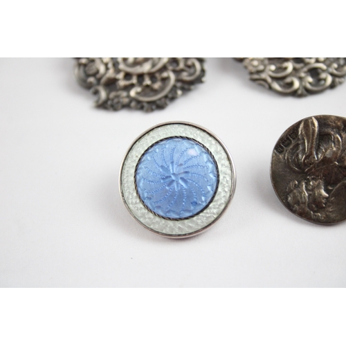 253 - 6 x Antique .925 Sterling Silver Buttons Inc Art Nouveau, Art Deco 33g