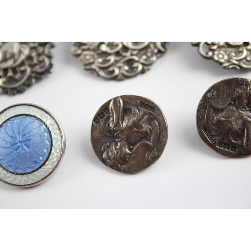 253 - 6 x Antique .925 Sterling Silver Buttons Inc Art Nouveau, Art Deco 33g