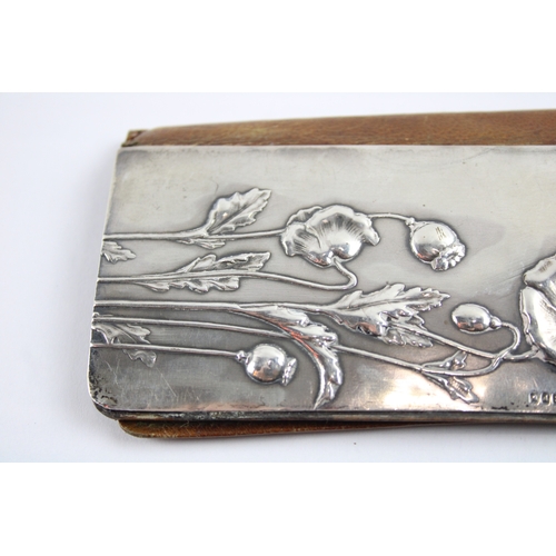 271 - Antique Art Nouveau .925 Sterling Silver Detailed Leather Pouch 47g