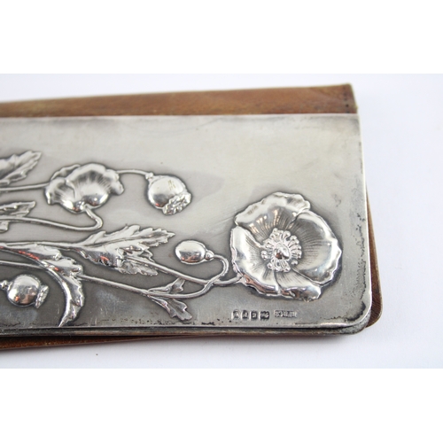 271 - Antique Art Nouveau .925 Sterling Silver Detailed Leather Pouch 47g