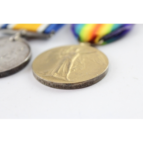 282 - WW1 Medal Pair Named-1182 Pte T.J Wilson Border Regt