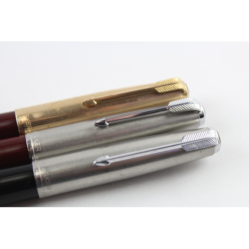 3 x Vintage Parker 51 Fountain Pens w/ 14ct Gold Nibs WRITING Inc Gold ...