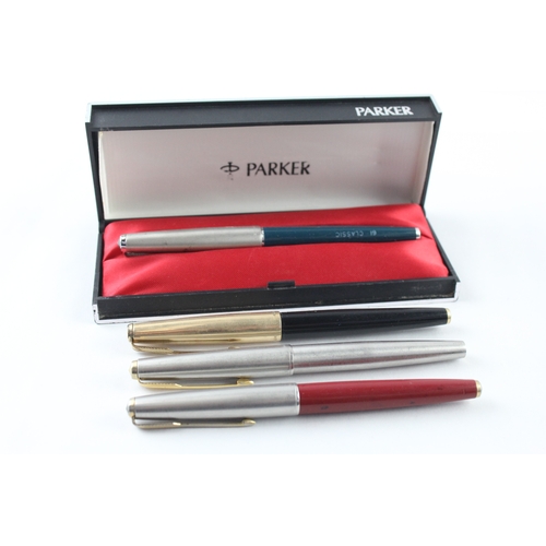4 x Vintage Parker 61 Fountain Pens 14ct Gold Nibs Inc Gold Plate Cap Etc