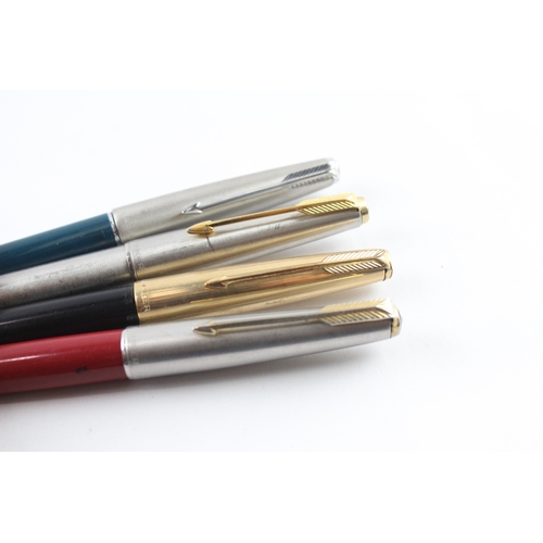 4 x Vintage Parker 61 Fountain Pens 14ct Gold Nibs Inc Gold Plate Cap Etc