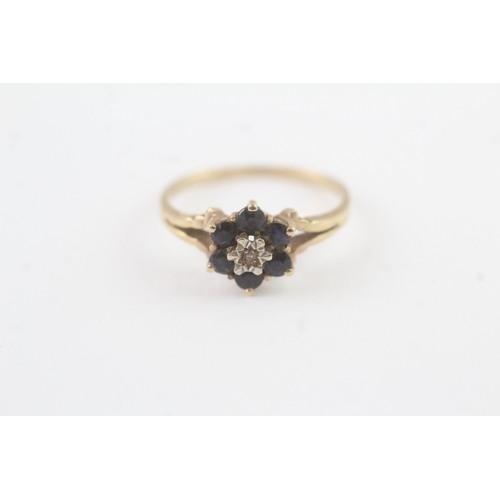 85 - 9ct gold sapphire diamond cluster ring (1.6g) Size L 1/2