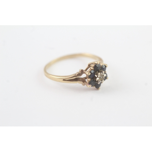 85 - 9ct gold sapphire diamond cluster ring (1.6g) Size L 1/2