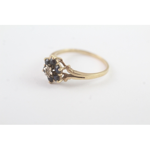 85 - 9ct gold sapphire diamond cluster ring (1.6g) Size L 1/2