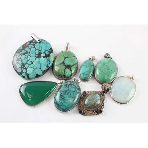242 - Collection of Sterling Silver Gemstone Pendants inc. Turquoise, Labradorite x 8 (132g)