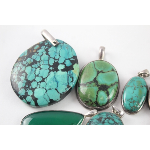 242 - Collection of Sterling Silver Gemstone Pendants inc. Turquoise, Labradorite x 8 (132g)