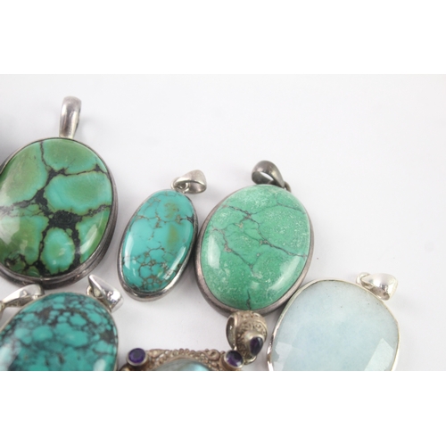 242 - Collection of Sterling Silver Gemstone Pendants inc. Turquoise, Labradorite x 8 (132g)