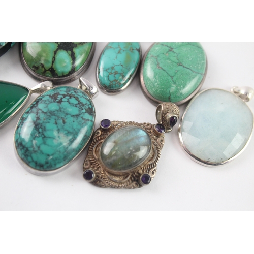 242 - Collection of Sterling Silver Gemstone Pendants inc. Turquoise, Labradorite x 8 (132g)