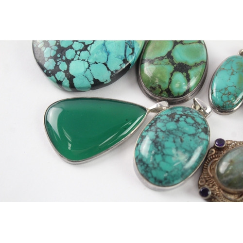 242 - Collection of Sterling Silver Gemstone Pendants inc. Turquoise, Labradorite x 8 (132g)