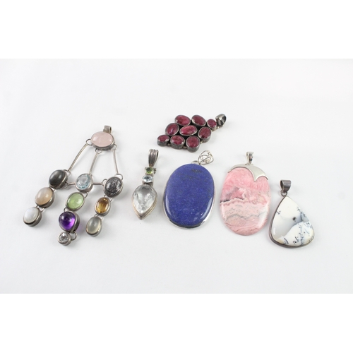 263 - Collection of Sterling Silver Gemstone Pendants inc. Topaz, Amethyst x 6 (162g)