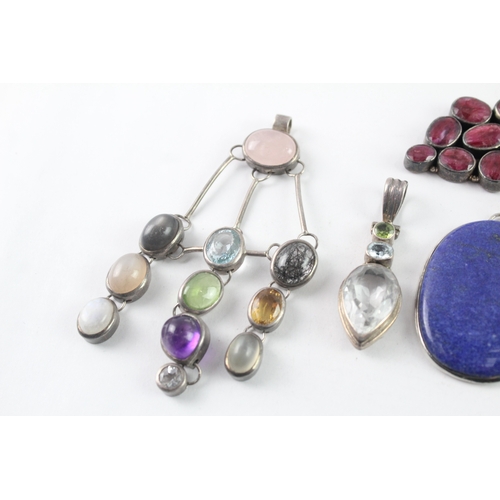 263 - Collection of Sterling Silver Gemstone Pendants inc. Topaz, Amethyst x 6 (162g)