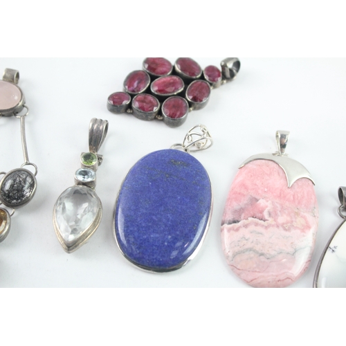 263 - Collection of Sterling Silver Gemstone Pendants inc. Topaz, Amethyst x 6 (162g)