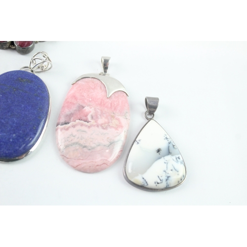 263 - Collection of Sterling Silver Gemstone Pendants inc. Topaz, Amethyst x 6 (162g)