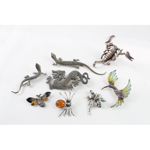 285 - Collection of Mixed Grade Silver Animal Jewellery inc. Marcasite, Amber x 8 (126g)