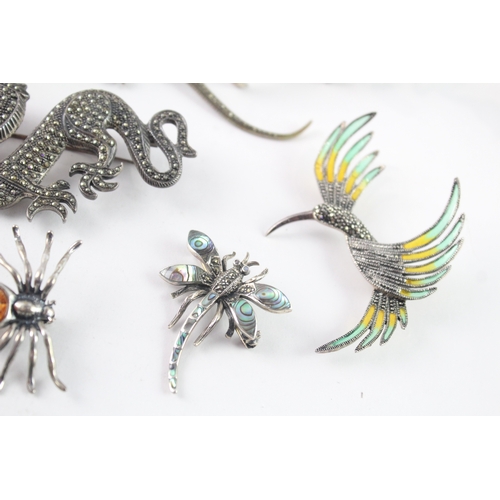 285 - Collection of Mixed Grade Silver Animal Jewellery inc. Marcasite, Amber x 8 (126g)