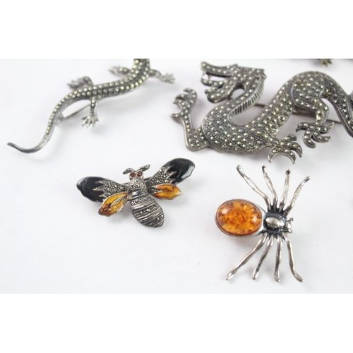 285 - Collection of Mixed Grade Silver Animal Jewellery inc. Marcasite, Amber x 8 (126g)