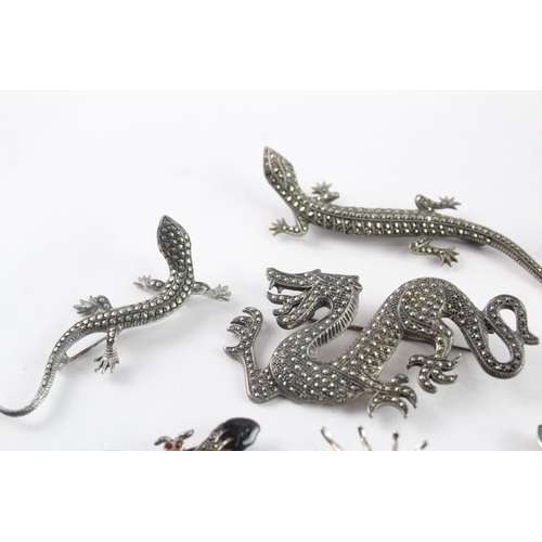 285 - Collection of Mixed Grade Silver Animal Jewellery inc. Marcasite, Amber x 8 (126g)