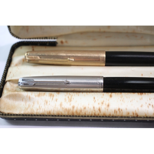 3 x Vintage Parker 51 Fountain Pens w/ 14ct Gold Nibs WRITING Inc Gold ...