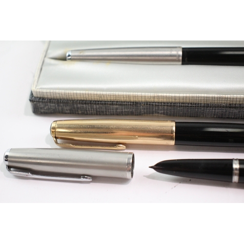 3 x Vintage Parker 51 Fountain Pens w/ 14ct Gold Nibs WRITING Inc Gold ...