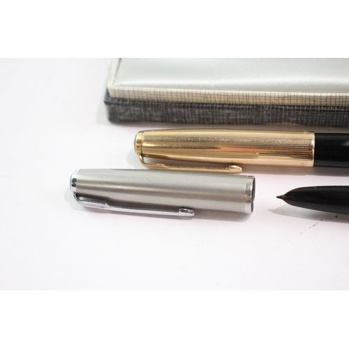 3 x Vintage Parker 51 Fountain Pens w/ 14ct Gold Nibs WRITING Inc Gold ...
