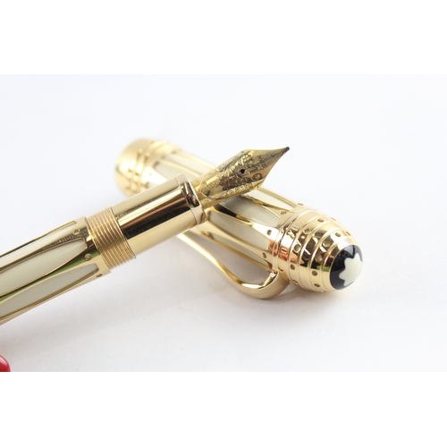 400 - Montblanc Popr Julius II 2005 Gold Plated & Cream Lacquer Fountain Pen 18ct Nib