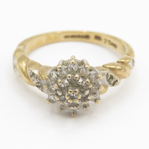 158 - 9ct gold diamond cluster ring (2.4g) Size K