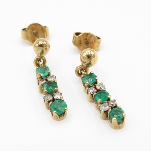 172 - 14ct gold emerald diamond drop earrings (2.4g)