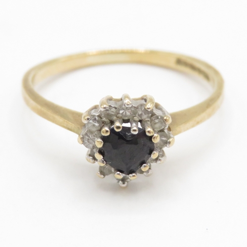 188 - 9ct gold sapphire diamond cluster ring (1.2g) Size H 1/2