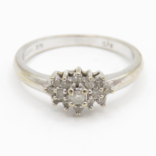 200 - 9ct white gold diamond cluster ring (1.9g) Size L