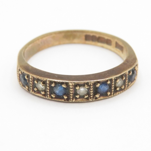 92 - 9ct gold sapphire diamond half eternity ring (1.6g) Size I 1/2