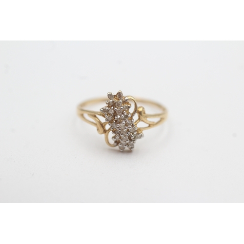 128 - 9ct gold diamond cluster ring (1.3g) Size O