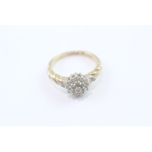 158 - 9ct gold diamond cluster ring (2.4g) Size K