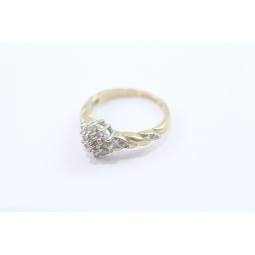 158 - 9ct gold diamond cluster ring (2.4g) Size K