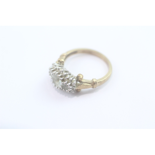 161 - 9ct gold aquamarine diamond triple cluster ring (3.1g) Size K