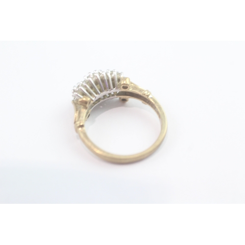 161 - 9ct gold aquamarine diamond triple cluster ring (3.1g) Size K