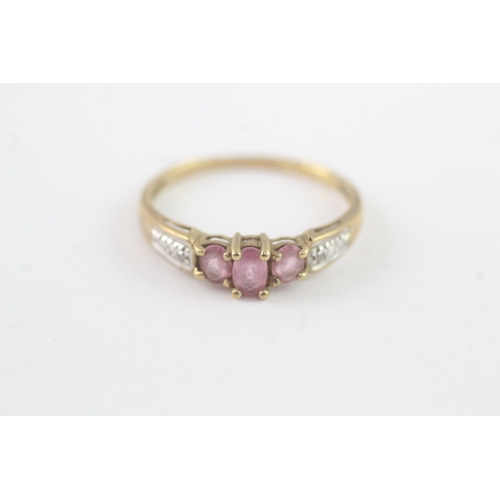 171 - 9ct gold pink sapphire diamond ring (1.9g) Size T