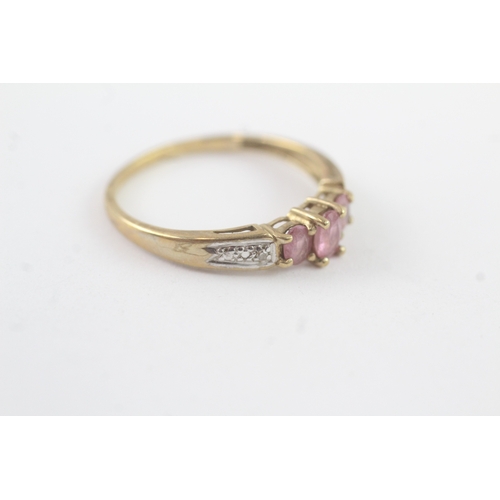 171 - 9ct gold pink sapphire diamond ring (1.9g) Size T