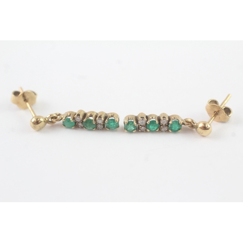172 - 14ct gold emerald diamond drop earrings (2.4g)