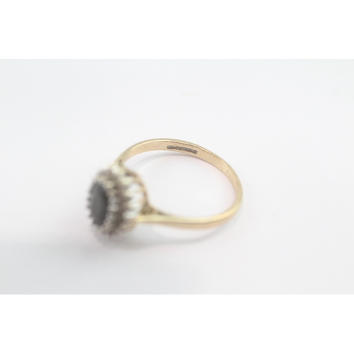 175 - 9ct gold sapphire diamond cluster ring (2.2g) Size L