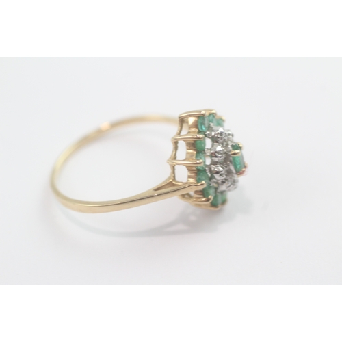 189 - 9ct gold emerald diamond cluster ring (2.4g) Size T