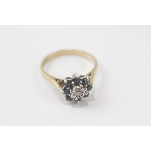 210 - 9ct gold sapphire diamond cluster ring (2.6g) Size M