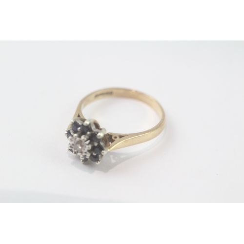 210 - 9ct gold sapphire diamond cluster ring (2.6g) Size M