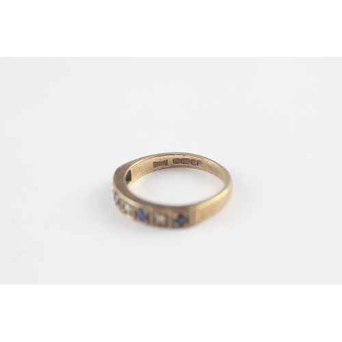92 - 9ct gold sapphire diamond half eternity ring (1.6g) Size I 1/2