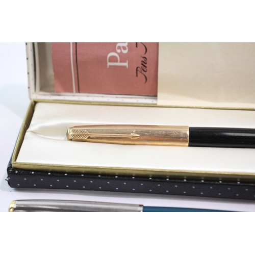 3 x Vintage Parker 51 Fountain Pens w/ 14ct Gold Nibs WRITING Inc Gold ...