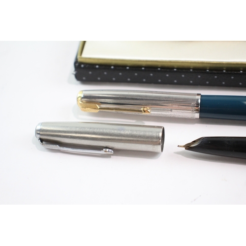 3 x Vintage Parker 51 Fountain Pens w/ 14ct Gold Nibs WRITING Inc Gold ...