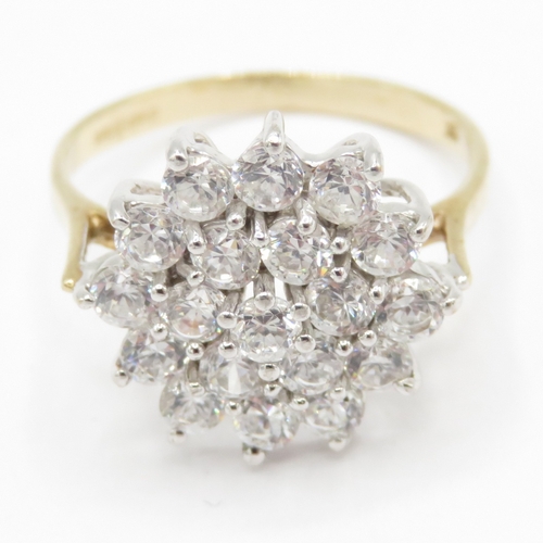 193 - 9ct gold cubic zirconia cluster ring (2.4g) Size L 1/2